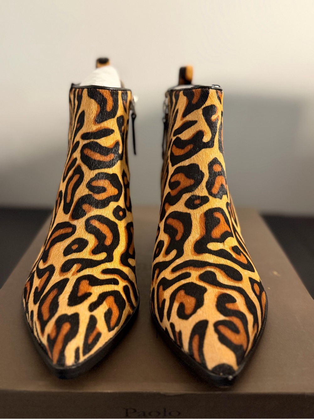 Paolo Leopard Print Pointed Toe Ankle Boots - Tan & Black